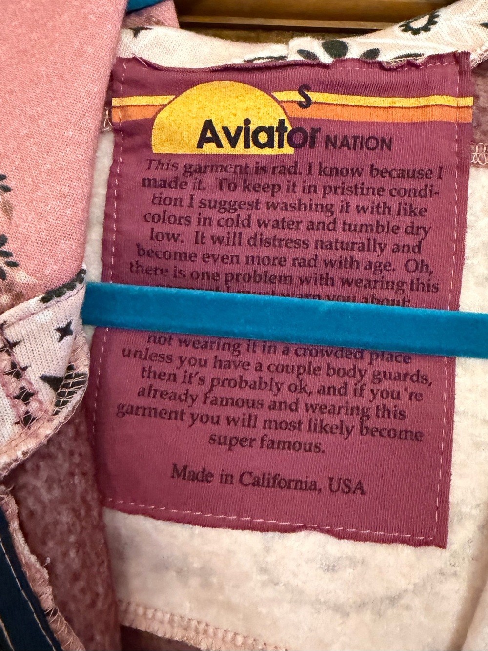 Aviator Nation Pink BANDANA QUILTED ZIP HOODIE S - Picture 6 of 8